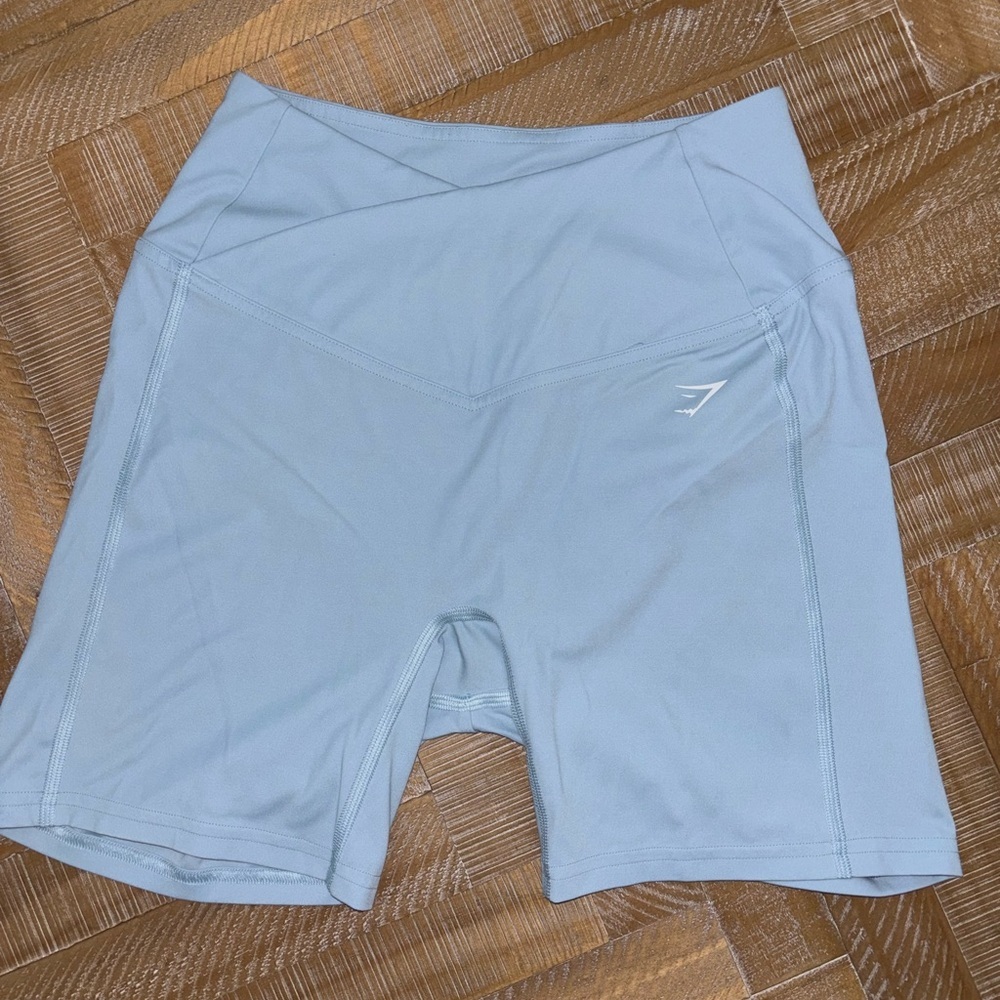 Gymshark Blue Athletic Shorts with High Waistband and Stretchy Fabric